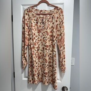 Rip Curl Long Sleeve Floral Dress - Cream and Brown